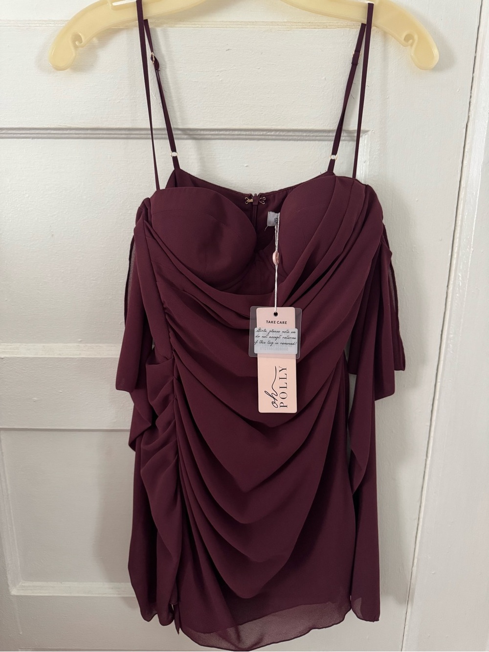 Oh Polly Wine Draped Mini Dress with Spaghetti Straps